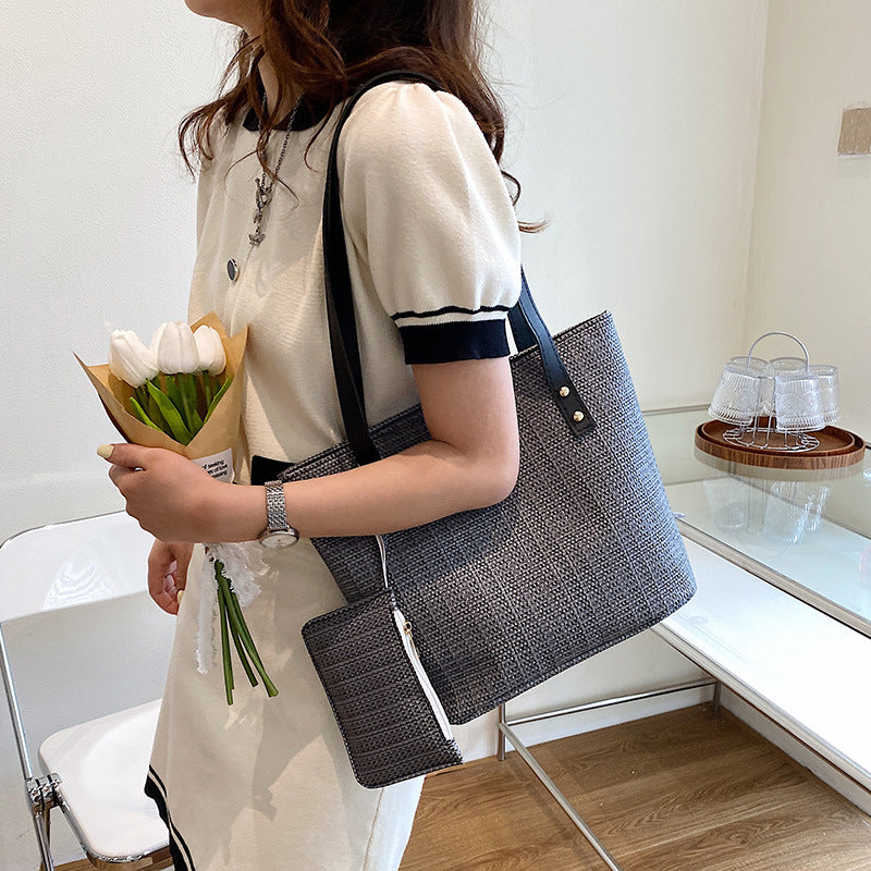 Wholesale Large Capacity Straw Shoulder Handbag